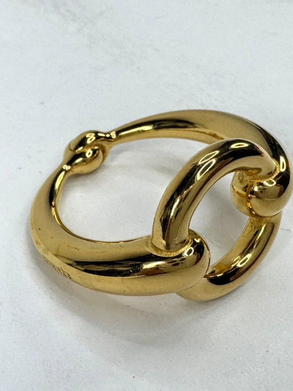 Vintage Hermès Mors Horsebit Gold Tone Scarf Ring Authentic GS866